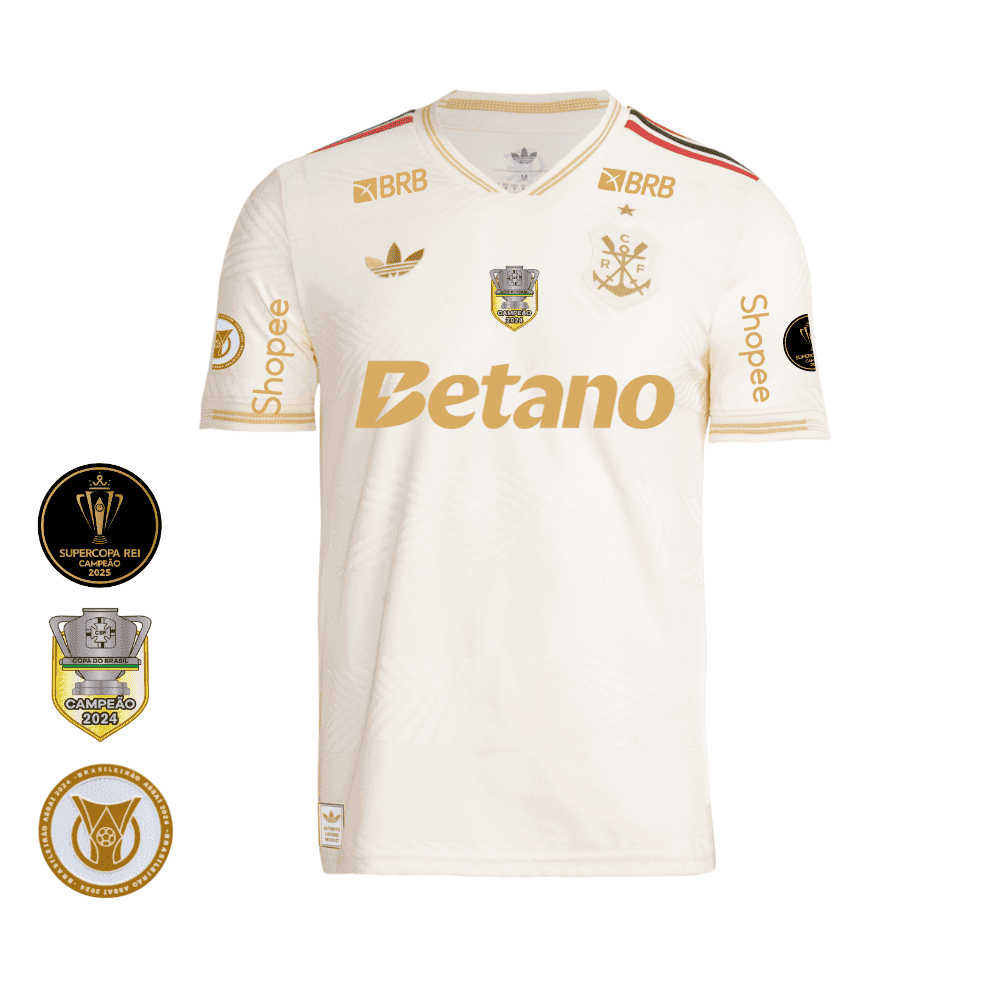 Camisa Flamengo Dourada | Jogo 3 2025 | Brasileirão Com Patrocínios | Versão Jogador