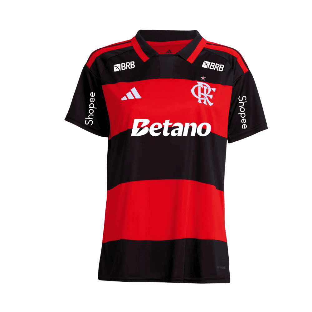 Camisa Vermelha e Preta | Manto Jogo 1 2026 | Com Patrocínios | Feminino