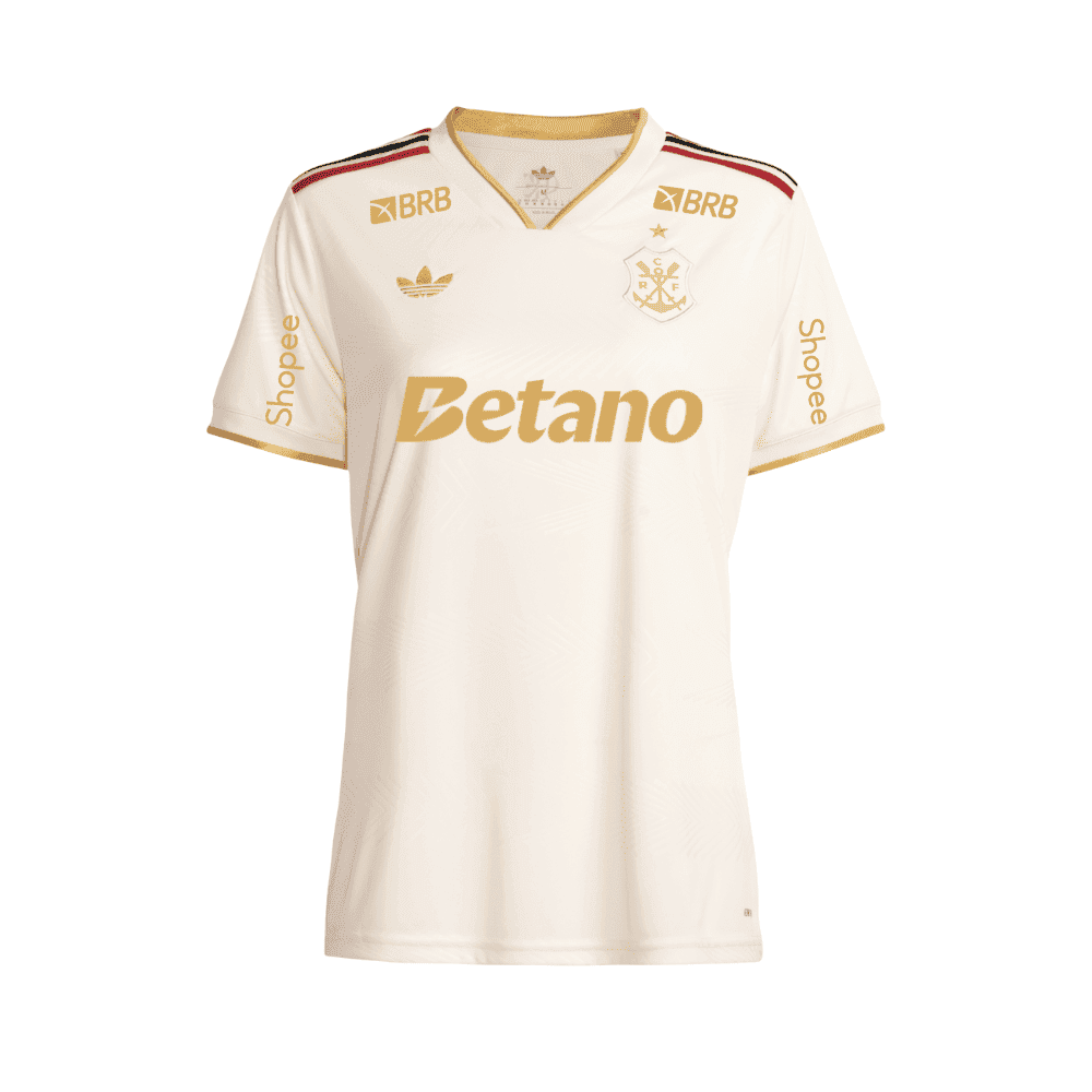 Camisa Flamengo Dourada| Jogo 3 2025 | Com Patrocínios | Feminina