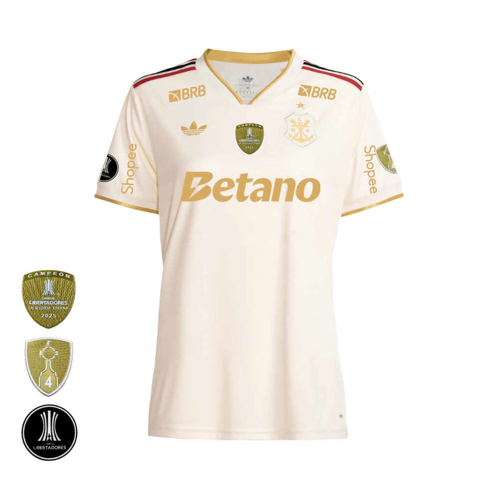 Camisa Flamengo Dourada | Jogo 3 2025 | Libertadores Com Patrocínios | Feminina