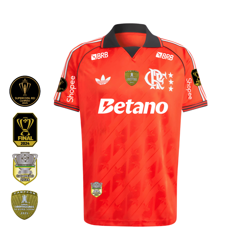 Camisa Flamengo Vermelha | Freestyle 2025 | Todos os Patchs de Campeão Com Patrocínios