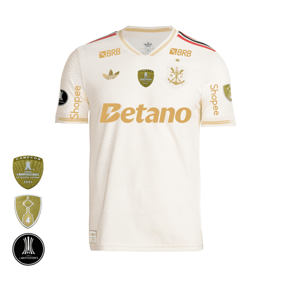 Camisa Flamengo Dourada | Jogo 3 2026 | Libertadores Com Patrocínios | Versão Jogador
