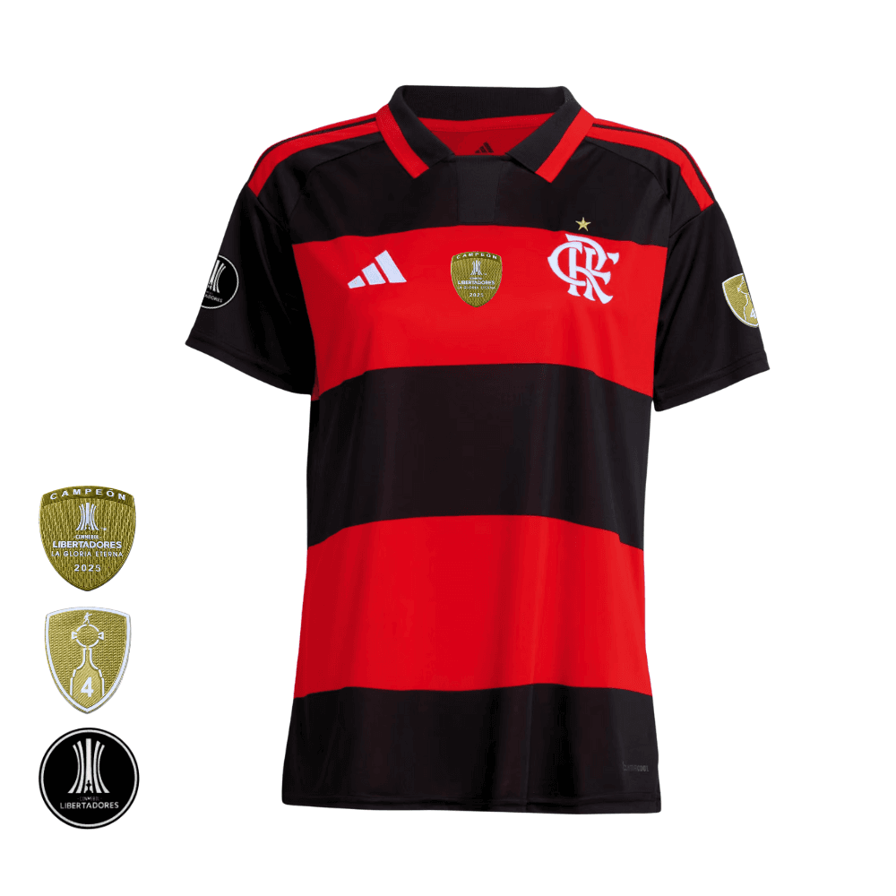 Camisa Vermelha e Preta | Manto Jogo 1 2026 | Libertadores Sem Patrocínios | Feminino